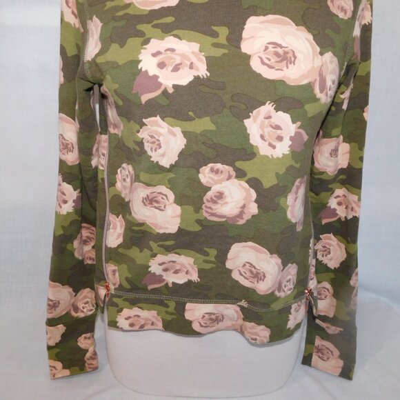 Stella & Dot Womens S Green Camo Pink Roses Rose gold Zipper pullover Sweatshirt - Picture 3 of 11